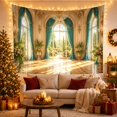 thumbnail image 2 of Grand Palace Ballroom with Teal Curtains and Arched Windows, Serene Vintage for Art Lovers, Palace Wall Decor, Housewarming Gift, Tapestry Wall Hanging for Bedroom and Living Room, 2 of 6