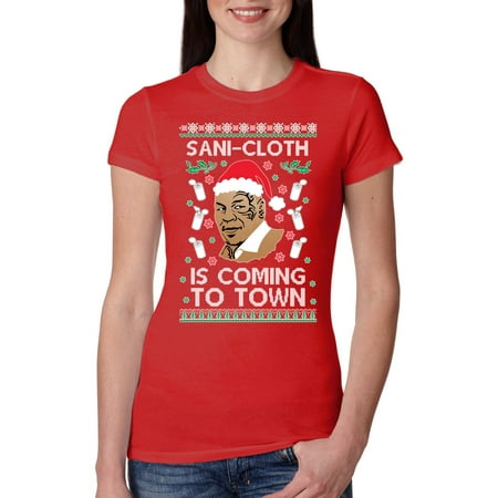 

Wild Bobby Sani Cloth is Coming to Town Mike Tyson Ugly Christmas Women Slim Fit Junior Tee Red Large