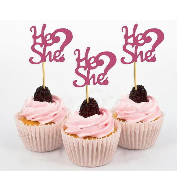Darling Souvenir He He She? le Genre Révèlent des Toppers de Cupcake de Douche de Bébé Décorations de Dessert - Pack de 20