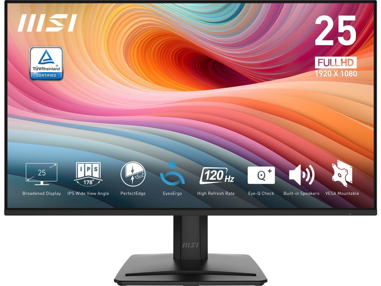 MSI Pro MP251 E2 25" Class Full HD LCD Monitor - 16:9 - Black - 24.5" Viewable - In-plane Switching (IPS) Technology - 1920 x 1080 - 16.7 Million Colors - Adaptive Sync - 300 Nit - 1 ms - Speakers ...