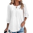 thumbnail image 5 of Yrmaups Loose Fit 3/4 Sleeve Blouse for Women, Casual Lace Tie Front Top, Soft Stretch Tee for Party Office Travel Everyday Wear, White M, 5 of 6