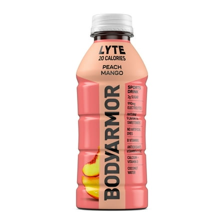 BODYARMOR Lyte Peach Mango Electrolyte Sports Drink, 16 fl oz Bottle