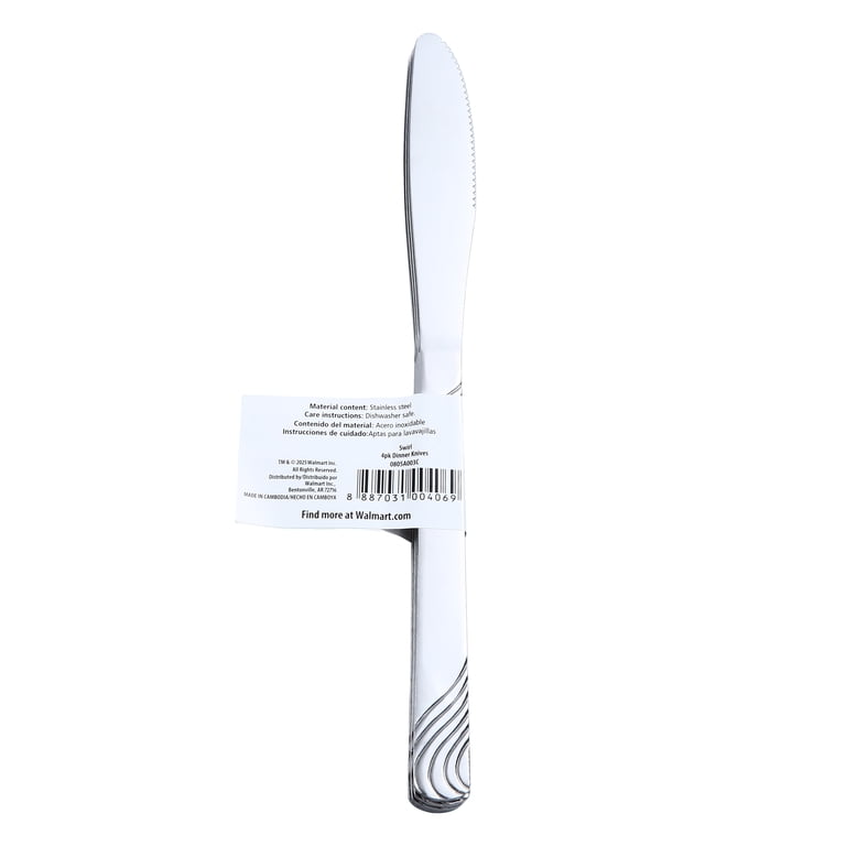 Mainstays 4-Piece Swirl Stainless Steel Dinner Knife Set, Silver