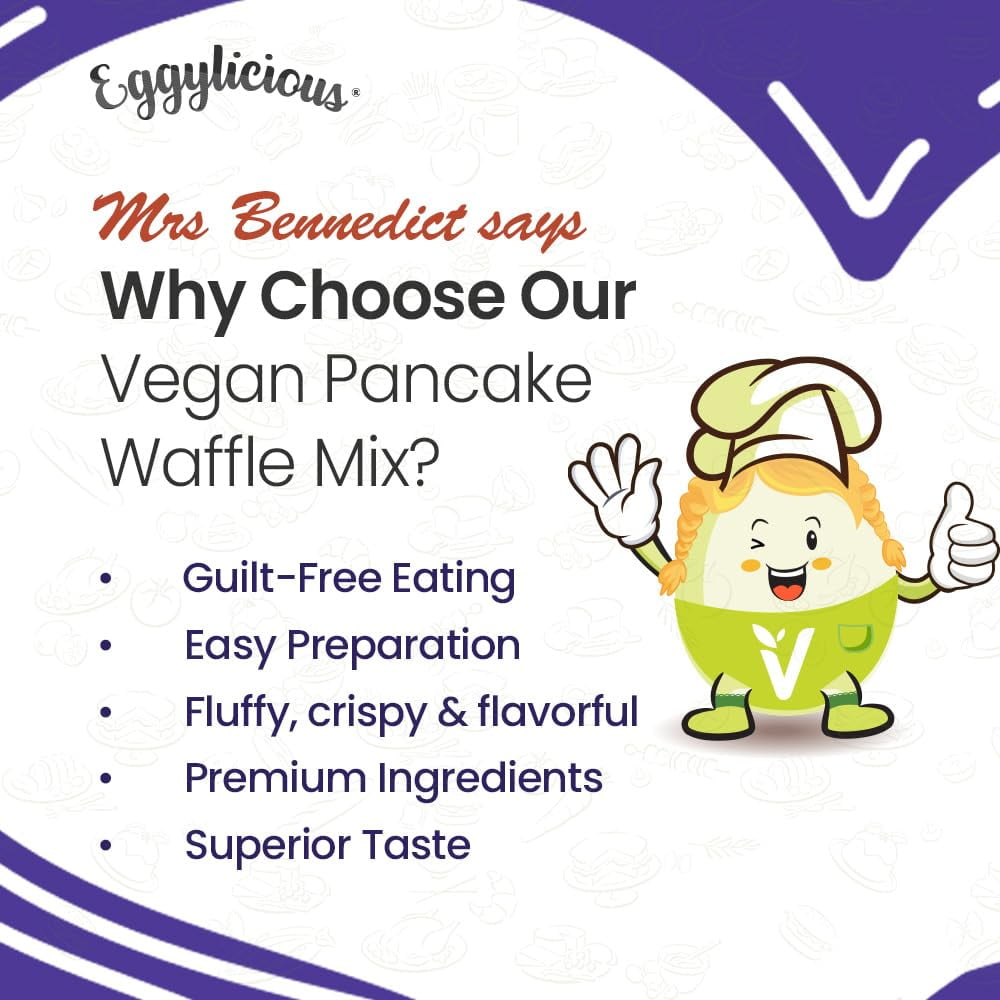 Eggylicious PACK OF 6- Vegan Pancake/Waffle Mix Protein & Fibre Rich Gluten Free Pancake Mix Quick & Easy Breakfast Just Add Water/Milk Natural, Non-Bioengineered 1 lbs 8 oz (680 gm)