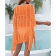 thumbnail image 4 of Lu's Chic Women's Beach Bikini Cover Up Crochet Beachwear Light Sheer Cute Hollow Out Fringed Summer Spring Break Orange Small-X-Large, 4 of 4