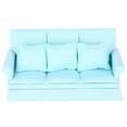 thumbnail image 1 of Sofá de casa de muñecas BRI 1:12 con 3 almohadas muebles de sala de estar color azul, 1 of 10