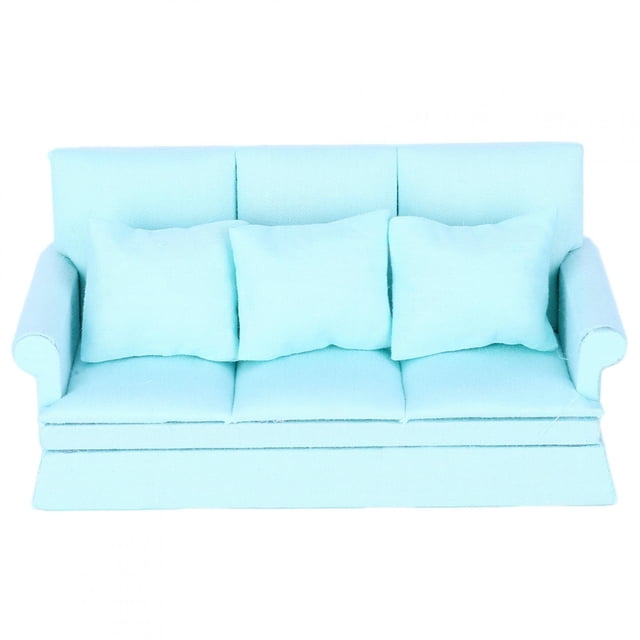 Sofá de casa de muñecas BRI 1:12 con 3 almohadas muebles de sala de estar color azul
