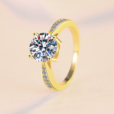 AEN S925 Sterling Silver Ring Female Four Claw Fashion Hot Sale Simulation 18K Gold Plated Ring 1 Karat Moissanite