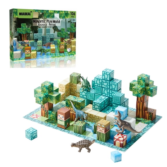 Craft-A-World Magnetic Building Blocks Set, Jurassic Dinosaurs Edition, STEM Learning Toys for Boys