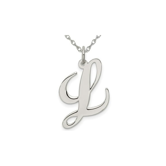 Sterling Silver Fancy Script Initial -L- Pendant Necklace Charm with Chain for Women