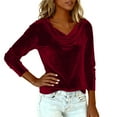 thumbnail image 7 of Women's Sparkly Velvet Tops Elegant Cowl Neck Long Sleeve Shirts Fall Winter Dressy Casual Blouses Tshirts 2025 Wine 2XL, 7 of 7