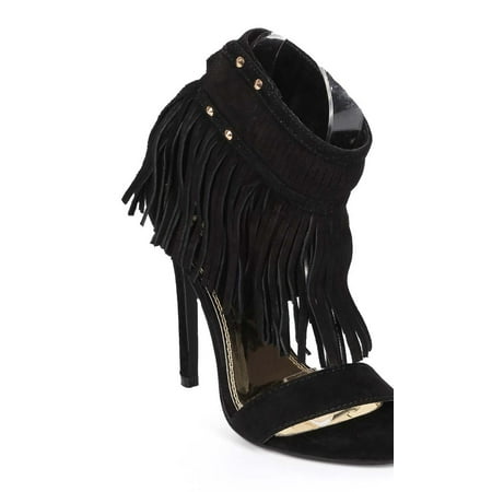 

New Women Liliana Patina-1 Suede Fringe Open Toe Single Sole Stiletto Sandal Sz