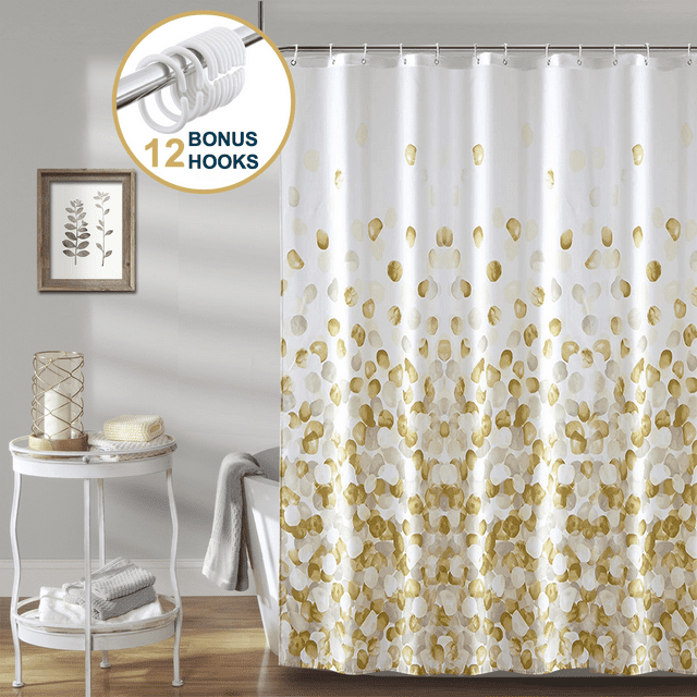 ComfiTime Rideau de Douche - Rideau de Salle de Bain en Tissu Robuste Résistant à la Moisissure, Imperméable, Lavable à la Machine, Ourlet Lesté, Motif Floral Rose Petal, 72 Pouces L x 72” H, Or Jaune