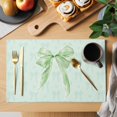 thumbnail image 2 of Green Bow Placemats Set of 4, Cute Bowknot Minimalist Solid Color Placemats for Dining Table, Place Mats for Kitchen Tabletop, Waterproof Wipeable Dining Table Mats Set, 2 of 9