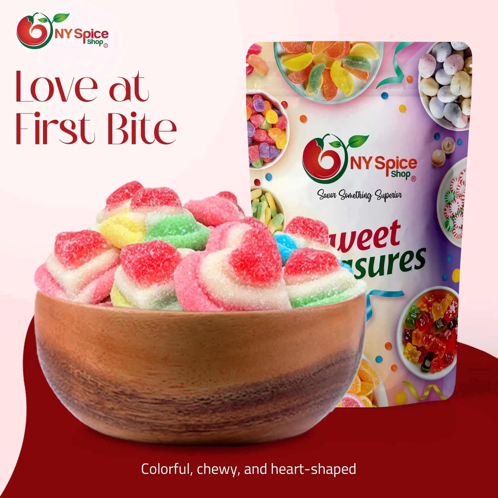 NY SPICE SHOP Rainbow Triple Layer Gummy Hearts - 3 Pound - Valentines Day Candy -Valentine Candy Bulk - Valentines Day Gifts Candy