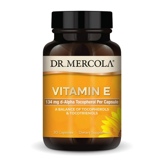 Dr. Mercola Vitamin E, 30 Servings (30 Capsules), 134 mg Per Capsule, Dietary Supplement, Supports Healthy Skin, Non-GMO