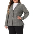 thumbnail image 4 of Agnes Orinda Women's Plus Size Plaid Notched Lapel Wear-to-Work Formal Blazer 2X Black Brown, 4 of 6
