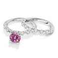 thumbnail image 3 of Gem Stone King 925 Sterling Silver Pink Moissanite and White Topaz Wedding Engagement Ring Band Bridal Set for Women (2.56 Cttw, Gemstone, Round 7MM, Size 6), 3 of 4