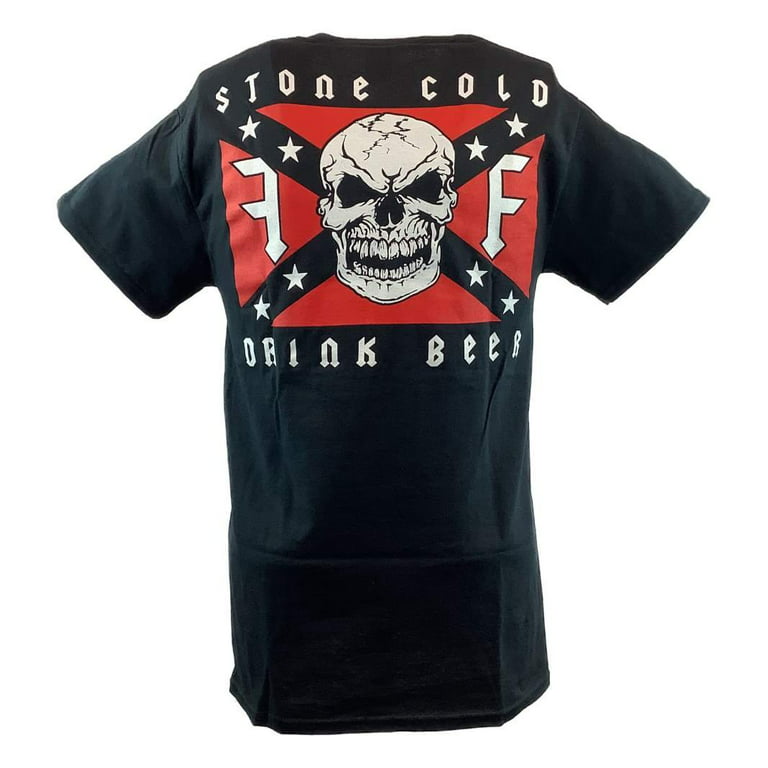 Stone Cold Steve Austin Drink Beer Skull Flag Mens Black T-shirt S 