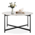 thumbnail image 5 of Round Contemporary Marble Finish Veneer Top Black Metal Large Coffee Table - (White Marble), 5 of 10