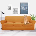 thumbnail image 2 of Latest Checkered 4 Pieces Couch Covers for 3 Cushion Couch Extra Large High Stretch Thickened Sofa Cover for Dogs Pets Anti Slip Furniture Protector Sofa Slipcovers (X Large, Orange), 2 of 7
