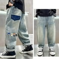 thumbnail image 2 of XEGLSBU Boys Jeans Size 7 Boot Cut Boys' Baggy Jeans Straight Leg Jeans with Pockets Elastic Waist Distressed Ripped Denim Pants with Holes Blue Size 5-6 Years, 2 of 9