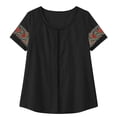 thumbnail image 6 of Ashirexll Summer Tops for Women Casual Linen Blouse Short Sleeve Floral Embroidery Lace Detail Summer Top for Daily, 6 of 7