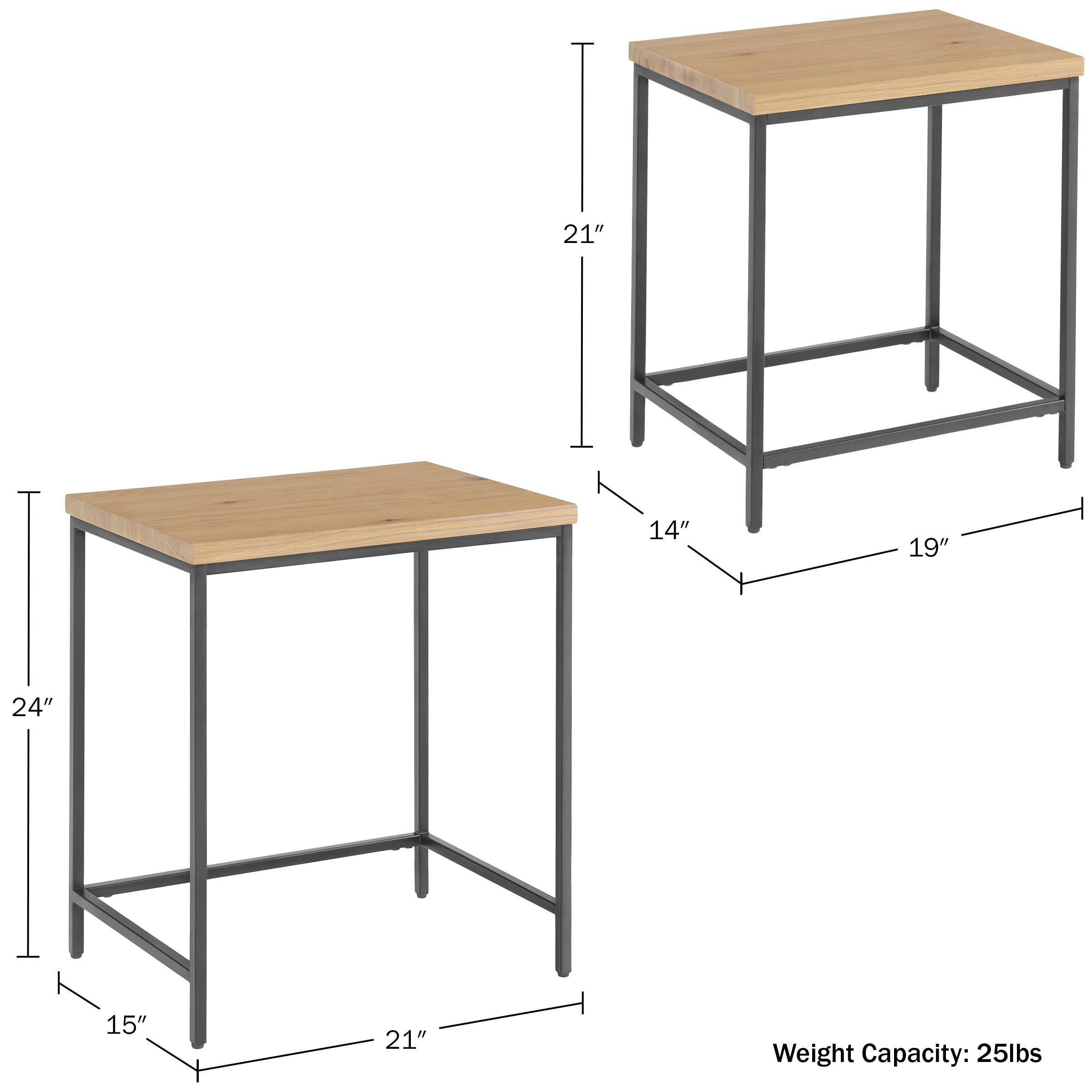 Lavish Home Set of 2 Modern Nesting Tables, End Tables for Living Room with Oak-Finished Top and Sturdy Metal Base