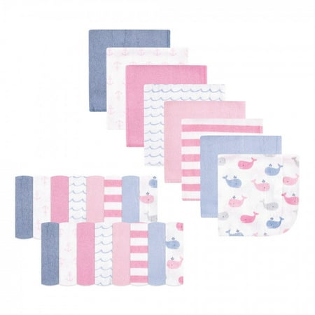 Hudson Baby Infant Girl Rayon from Bamboo Washcloth Bundle, Pink Whale, One Size