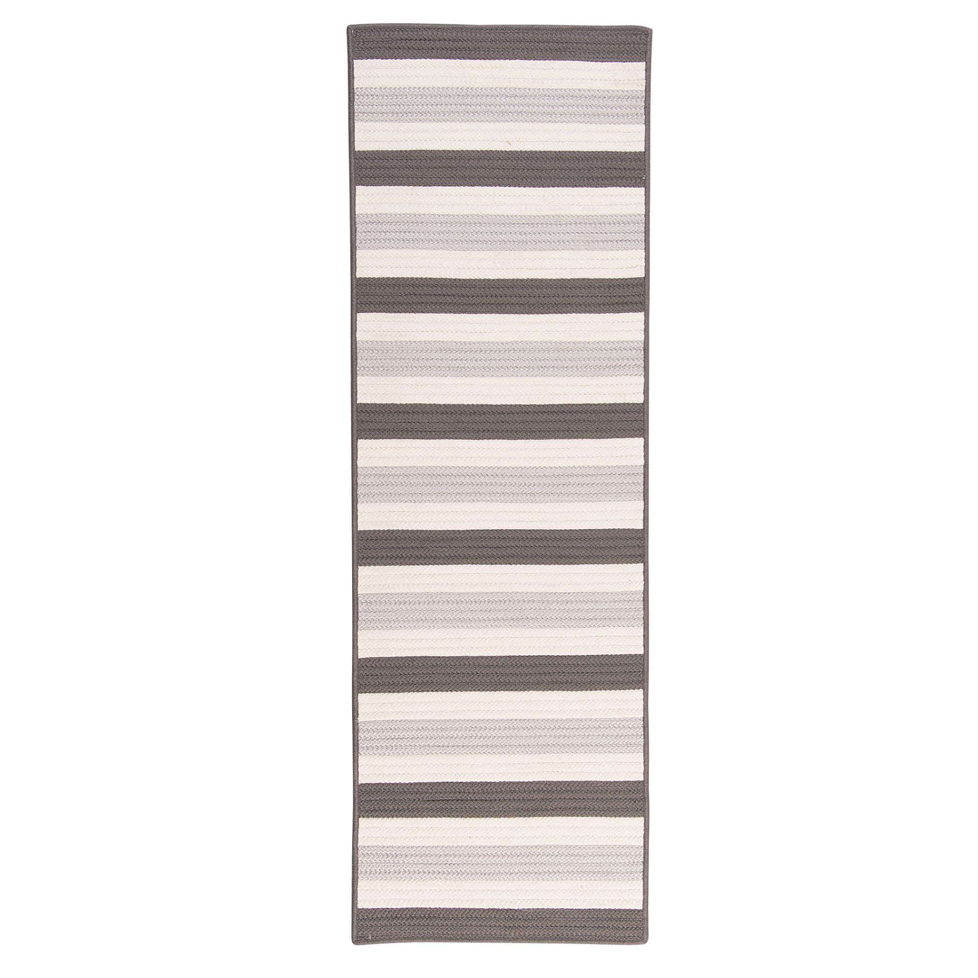 2' x 6' Gray and White Striped Handcrafted Outdoor Reversible Area