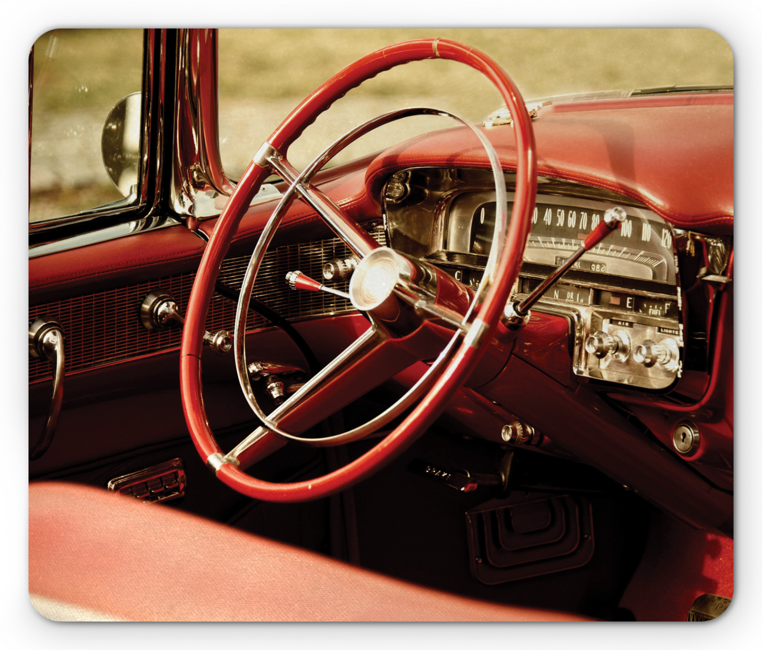 Cars Mouse Pad, Interior of an Antique Classic Aged Car Exquisite Control Board Details Retro Picture, Rectangle Non-Slip Rubber Mousepad, Red Grey, by Ambesonne - image 1 of 2