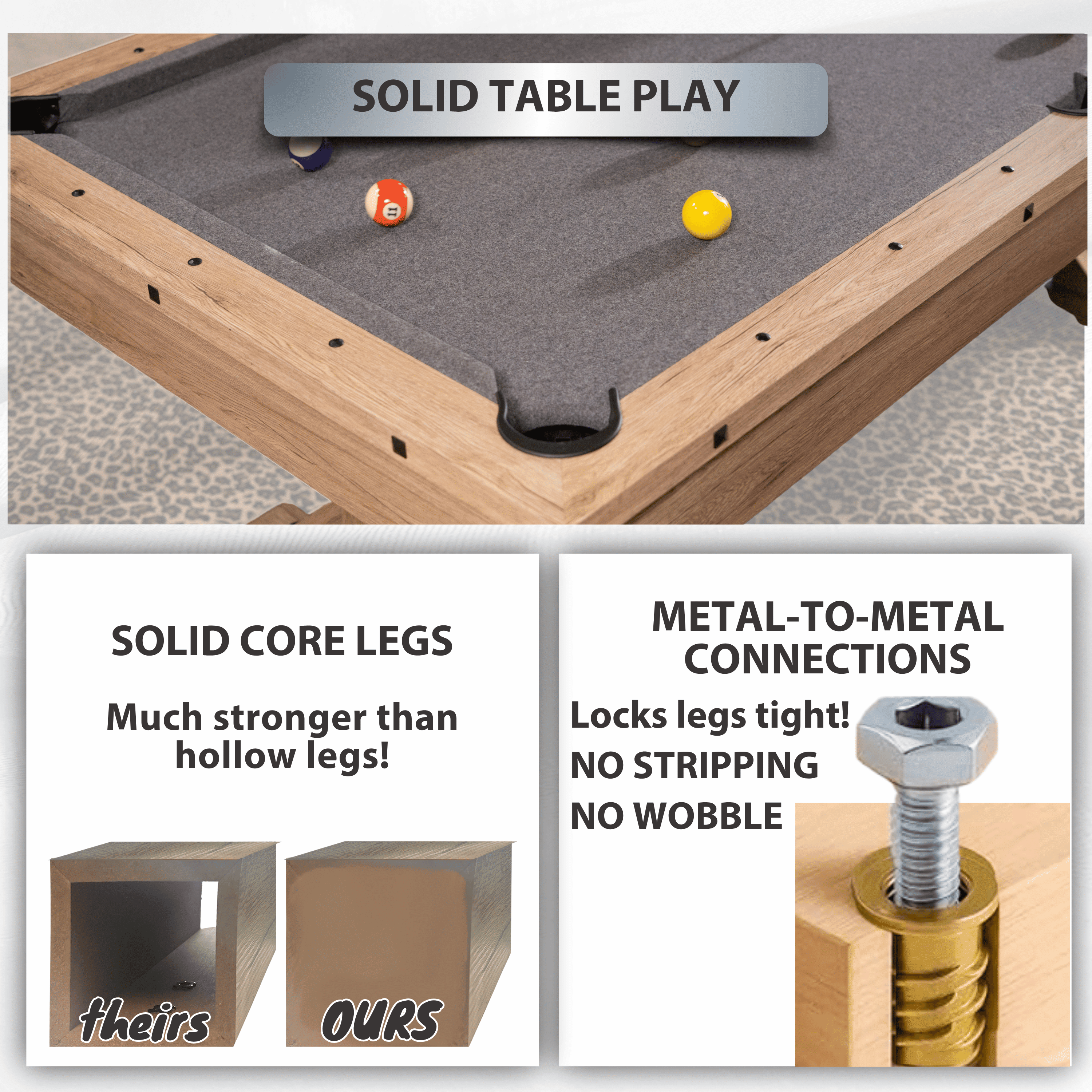Freetime Fun 7ft 3 in 1 Multi Game Combo Pool Table with Dining and Table Tennis Tops. Dust Cover Included. - RB3010A