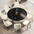thumbnail image 2 of Round Sintered Stone Table | Ideal for 6 in Dining Room, Easy to Clean | Exquisite PU & Plywood Base Design | Anti-fouling & Long-lasting, 2 of 3