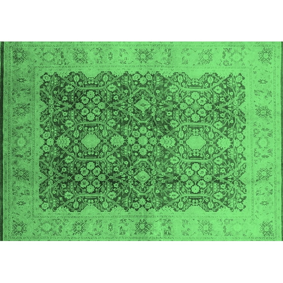 Ahgly Company Indoor Rectangle Oriental Emerald Green Traditional Area Rugs, 7' x 10'