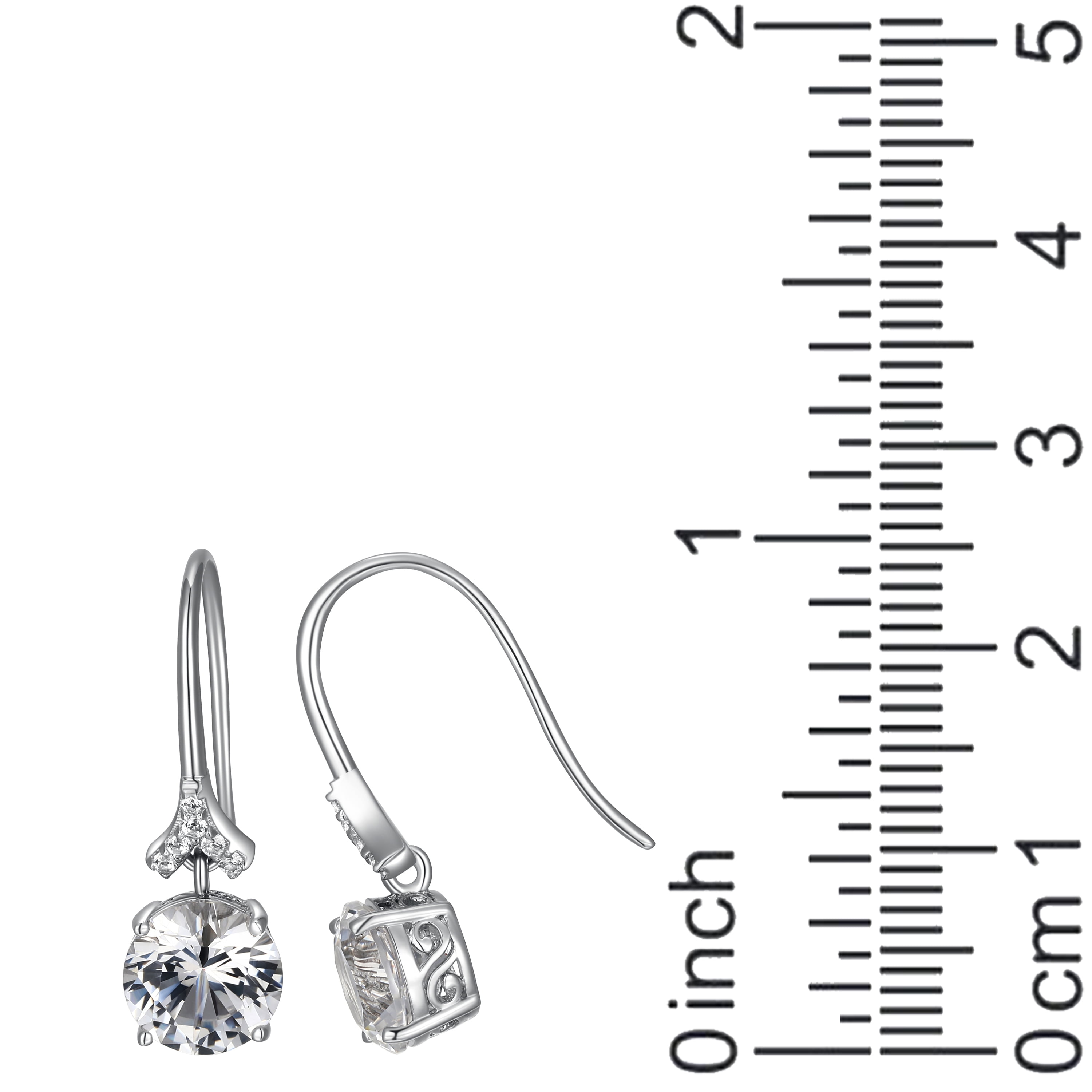Forever Facets Moissanite Drop Earrings in Rhodium Plated Sterling Silver, Adult Female