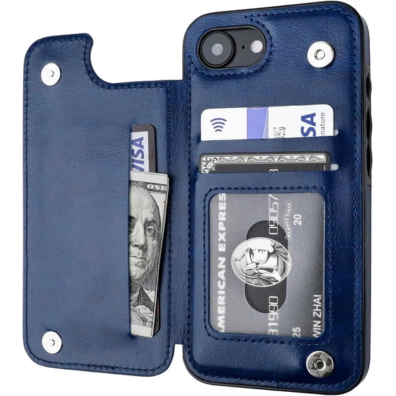 MYKOMI Compatible with iPhone 16e Wallet Case with Card Holder, PU Leather Kickstand Card Slots Case, Double Magnetic Clasp and Durable Shockproof Cover 6.1 Inch
