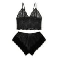 thumbnail image 1 of Ensemble de Pyjama pour Femmes en Satin avec Dentelle, Camisole à Col en V et Short à Nœud, 1 of 9