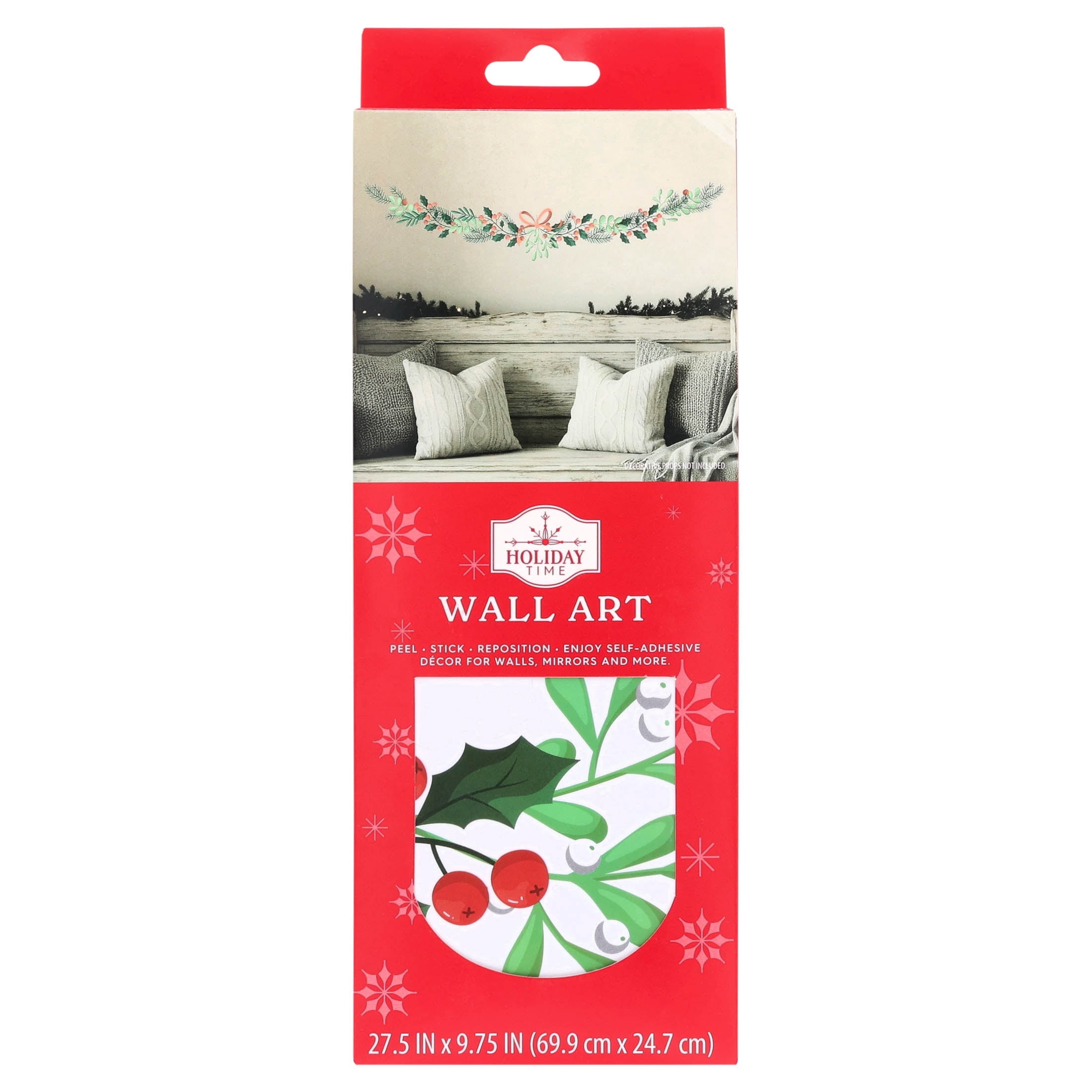 Festive Greenery Peel and Stick Christmas Wall Art, Multicolor, 27.5" x 9.8", by Holiday Time