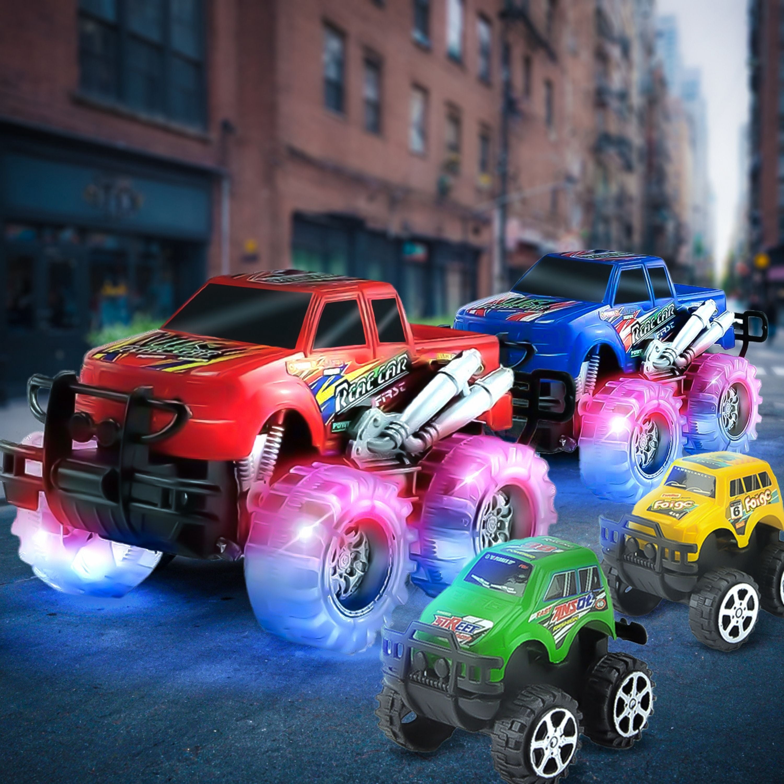 JoyX 4 Pack Light Up Monster Truck Car Toy with LED Tires