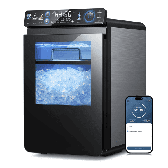 Ecozy Chillio Nugget Ice Maker Countertop with App Control, Smart Pebble Sonic Ice Machine, 44LBS/24H Soft Chewable Pellet Ice