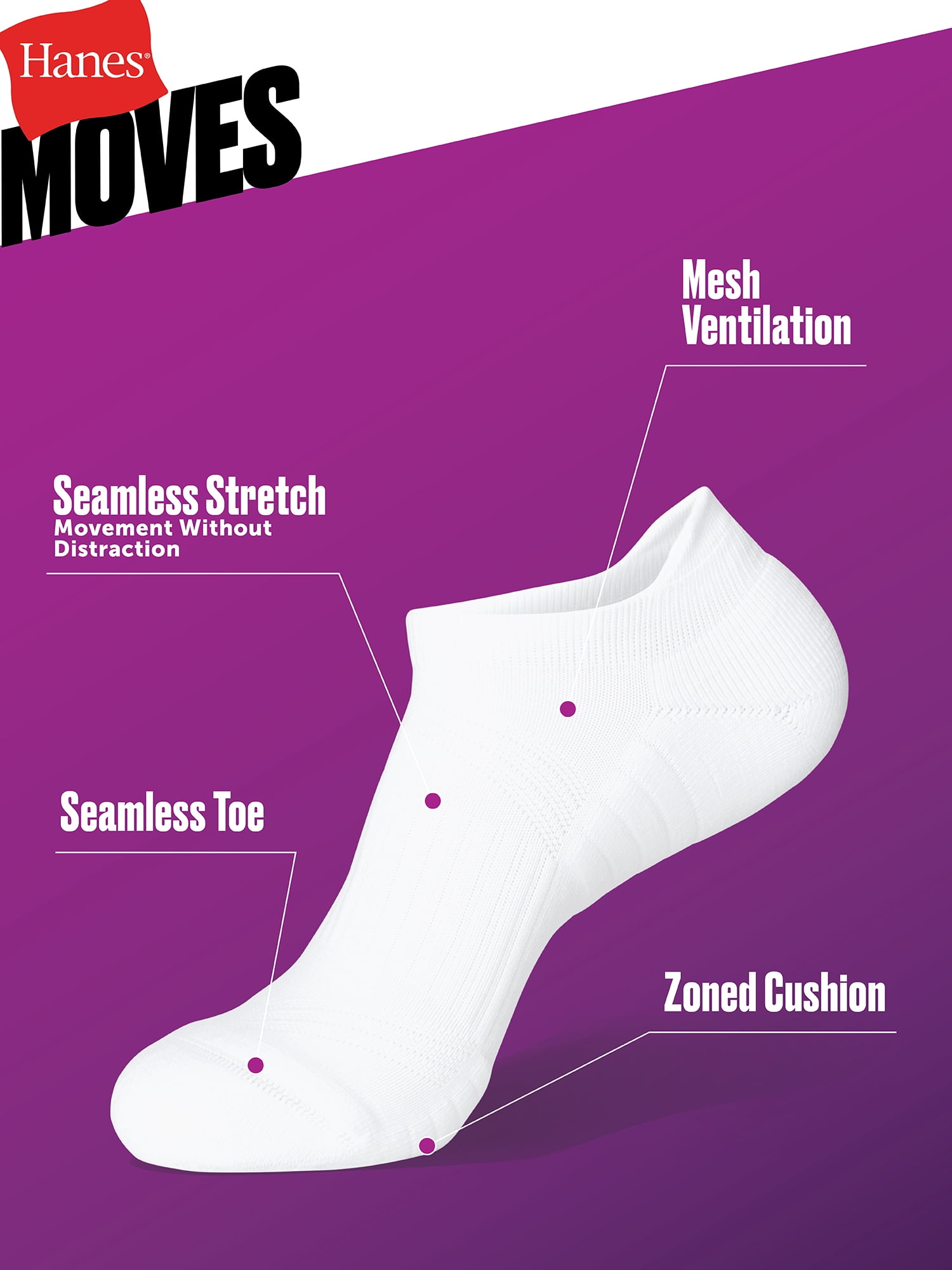 Hanes Womens No-Show Tab Socks, 3 Pairs, Moves Impact Zone Athletic Socks for Women