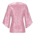 thumbnail image 6 of zaveiop Womens Sparkly Sequin Tops,3/4 Sleeve Glitter Party Dressy Blouse,V-Neck Disco Evening Club Concert Shirt (Pink, XL), 6 of 6