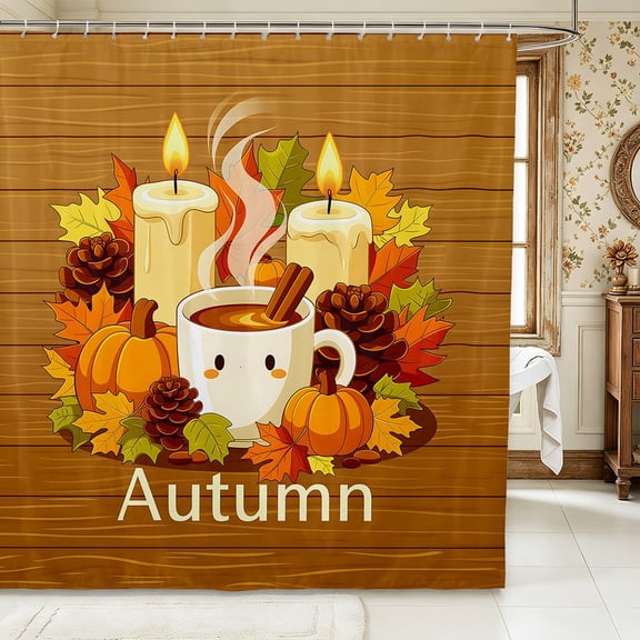 Erosebridal Autumn Leaves Shower Curtain 72Wx72L,Happy Fall Bathroom Curtain,Brown