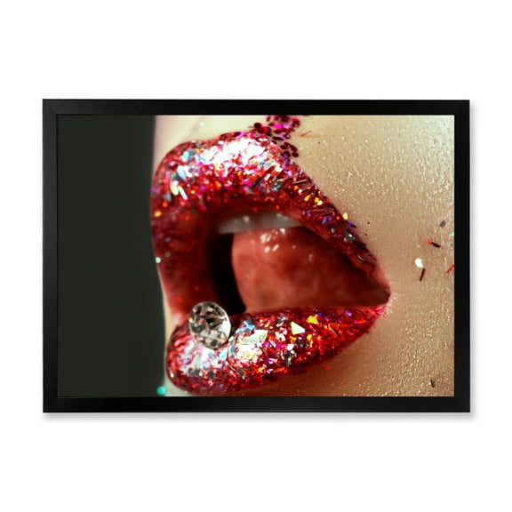 Designart 'Artistic Girl Lips Make-Up' Modern Framed Art Print