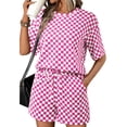 thumbnail image 2 of Stichou Women's Plaid 2 Piece Short Sets 2026 Summer Spring Lounge Beach Travel Vacation Outfits Matching Shorts Sweatsuit with Pockets Hot Pink XL, 2 of 6