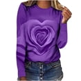 thumbnail image 2 of Aboser Graphic Tees for Women Casual Round Neck Solid Purple Tops Long Sleeve Flower Print Shirts Pullover Blouses Basic Tee, 2 of 5