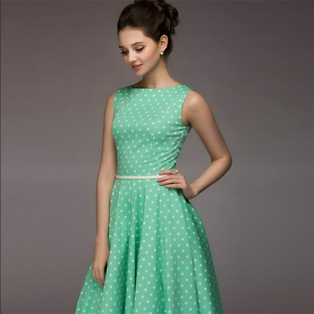Vestidos De Mujer De Moda De Primavera Con Lunares Sin Mangas Vestido De Verano De Swing Grande Longitud Mediapangjing