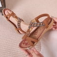 thumbnail image 6 of Bohemia Wide Width Shoes for Women, Sandals Women Flat Shoes Dressy Summer Bohemian Flats Shoes for Women's Open Toe Elastic Ankle Strap Flat Beach Shoes Beaded Jeweled Flats, Brown 7, 6 of 9