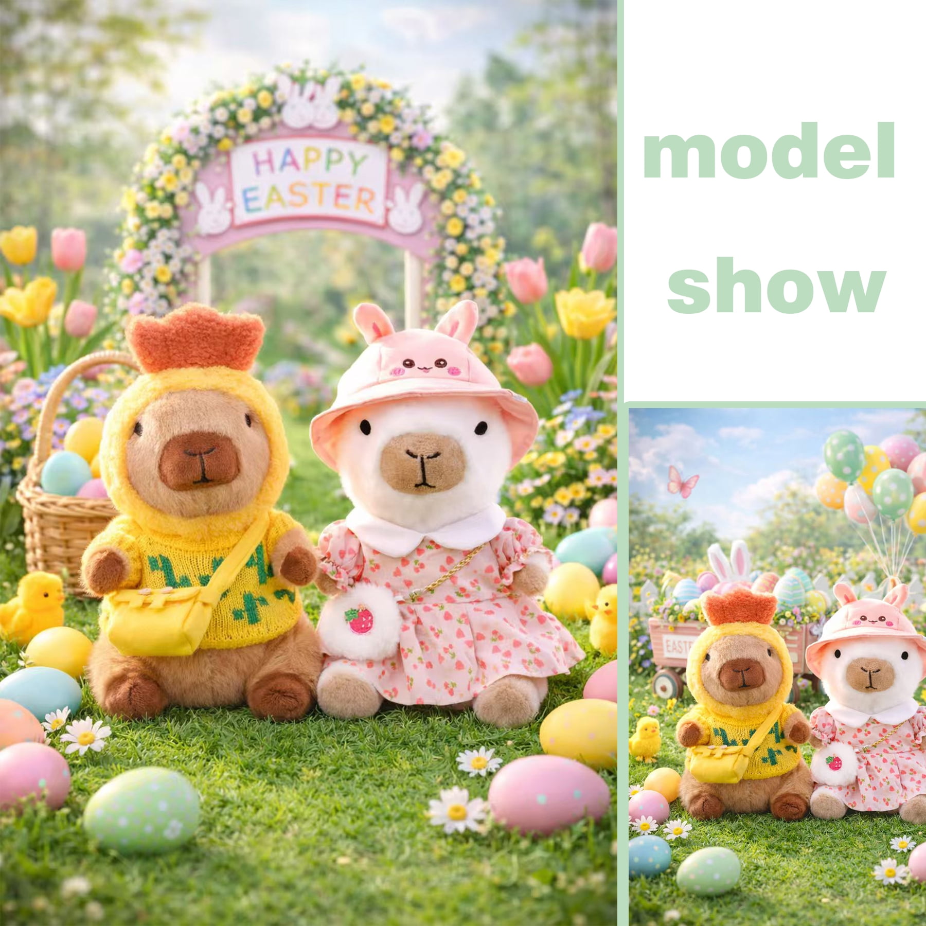10.4 in/26.5 Cm Capybara Plush Stuffed Animal, Soft Plush Toy with Easter & Spring Outfit, Cute Gift for Easter Basket, Home Decor & Collectible