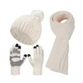thumbnail image 3 of UJNDER Warm Double Pile Knitted Three Piece Set Autumn and Winter Woolen Hats Scarves Gloves for Women White, 3 of 3
